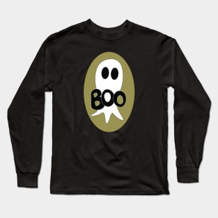 Cute Halloween ghost cartoon with BOO text Long Sleeve T-Shirt